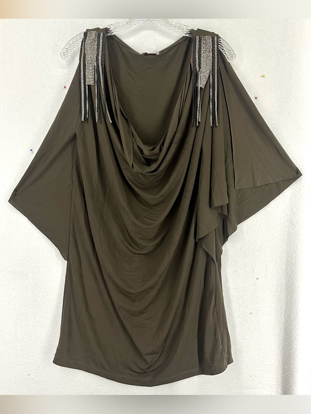 Body Language Paris Sienna Draped Chain Fringe Top Women’s M Brown NWT